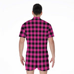 Hot Pink And Black Buffalo Check Print Men's Rompers