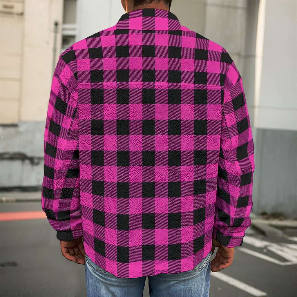 Hot Pink And Black Buffalo Check Print Men's Shirt Jacket