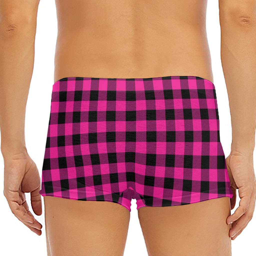 Hot Pink And Black Buffalo Check Print Men's Short Boxer Briefs