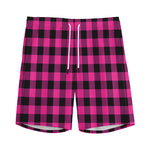 Hot Pink And Black Buffalo Check Print Men's Sports Shorts