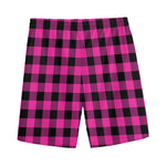 Hot Pink And Black Buffalo Check Print Men's Sports Shorts