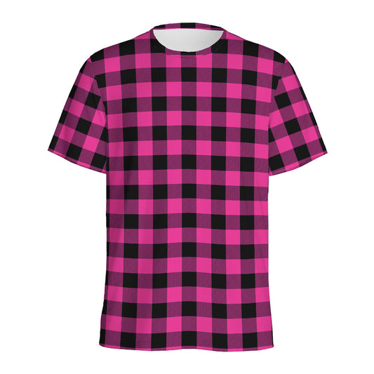 Hot Pink And Black Buffalo Check Print Men's Sports T-Shirt