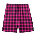 Hot Pink And Black Buffalo Check Print Men's Swim Trunks