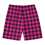 Hot Pink And Black Buffalo Check Print Men's Swim Trunks
