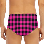 Hot Pink And Black Buffalo Check Print Men's Triangle Swim Briefs