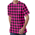 Hot Pink And Black Buffalo Check Print Men's Velvet T-Shirt
