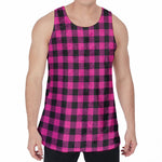 Hot Pink And Black Buffalo Check Print Men's Velvet Tank Top