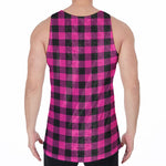 Hot Pink And Black Buffalo Check Print Men's Velvet Tank Top