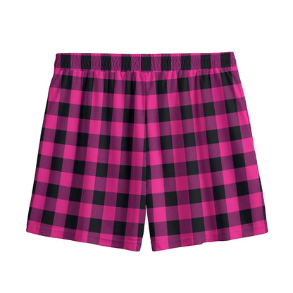 Hot Pink And Black Buffalo Check Print Mesh Shorts