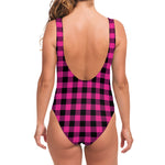 Hot Pink And Black Buffalo Check Print One Piece Swimsuit