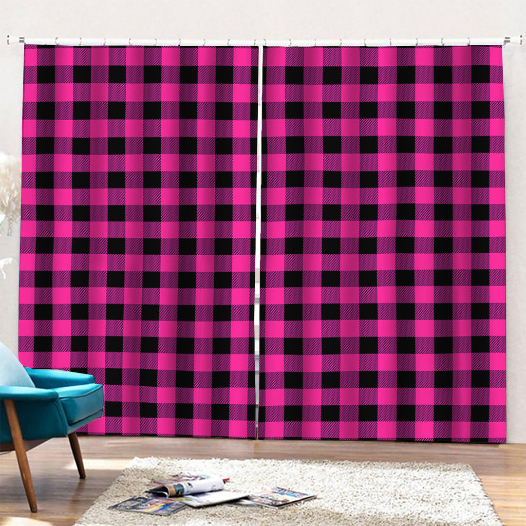 Hot Pink And Black Buffalo Check Print Pencil Pleat Curtains