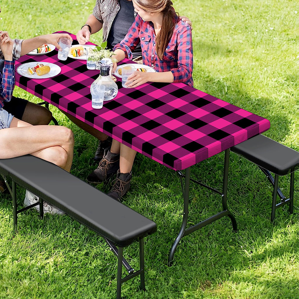 Hot Pink And Black Buffalo Check Print Picnic Table Cover