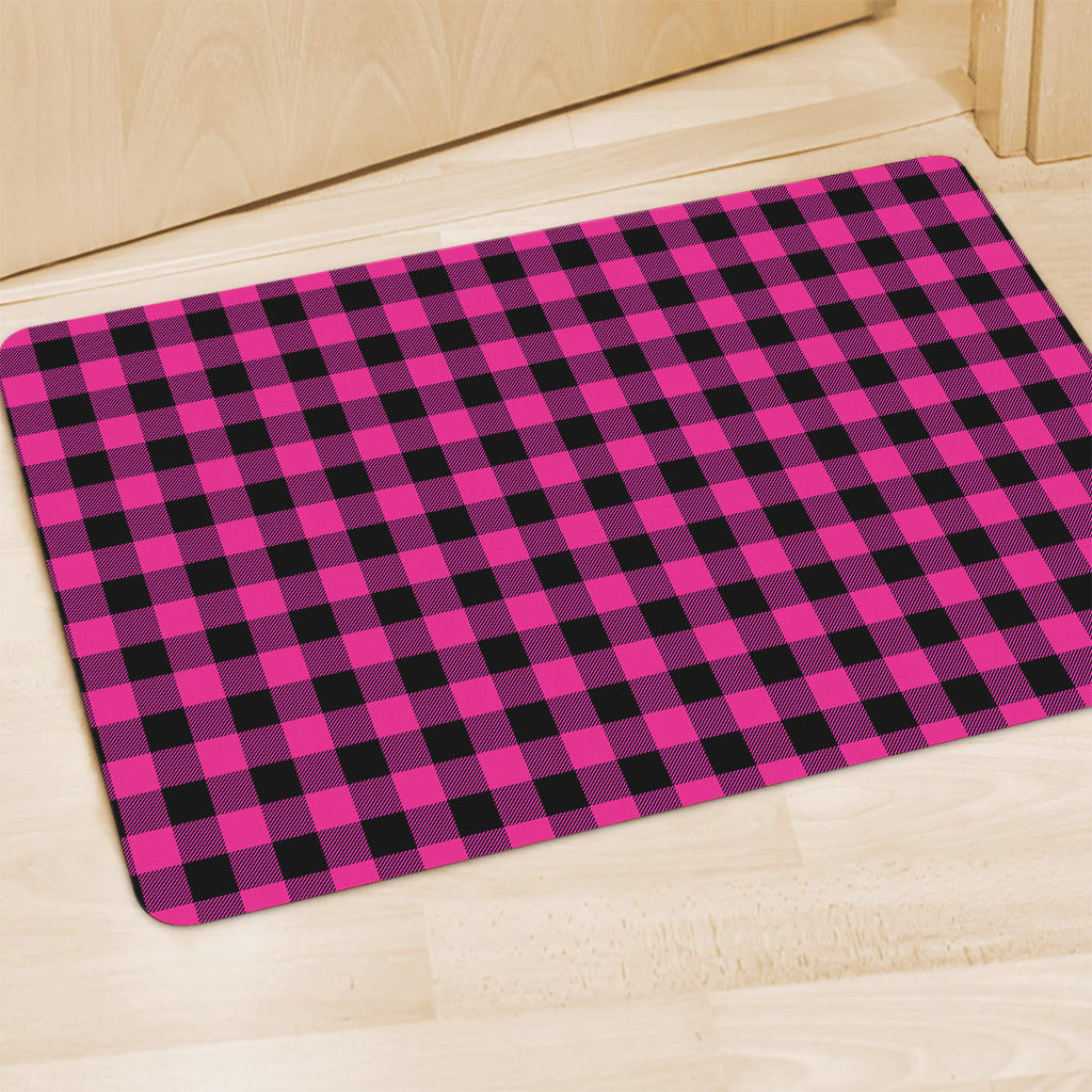 Hot Pink And Black Buffalo Check Print Polyester Doormat