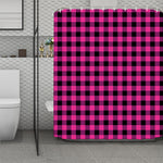Hot Pink And Black Buffalo Check Print Polyester Shower Curtain