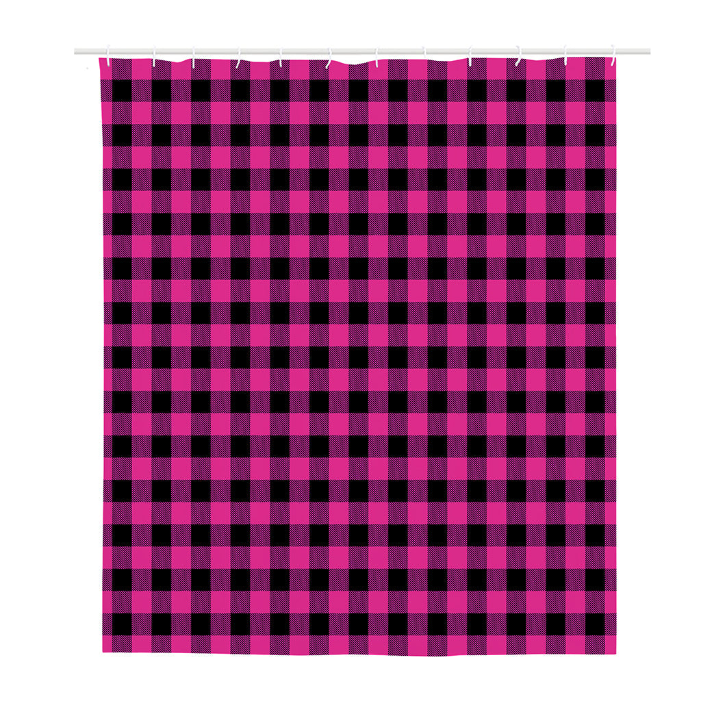 Hot Pink And Black Buffalo Check Print Polyester Shower Curtain