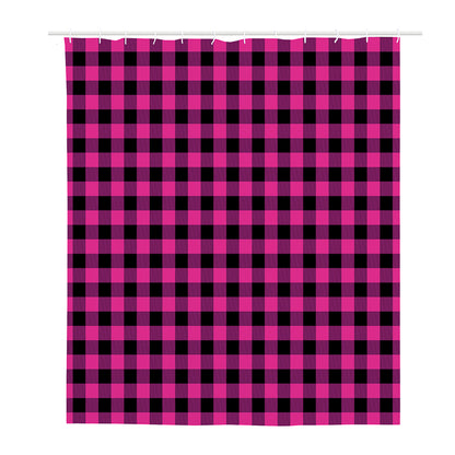 Hot Pink And Black Buffalo Check Print Polyester Shower Curtain