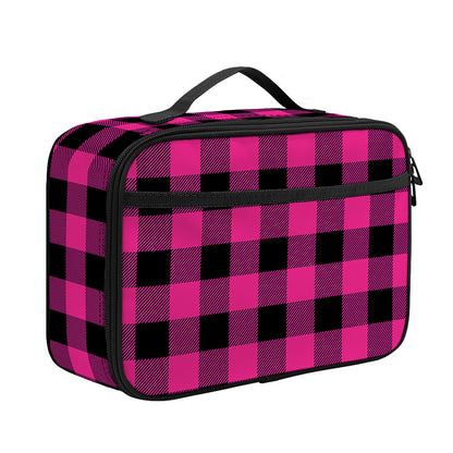 Hot Pink And Black Buffalo Check Print Portable Lunch Bag