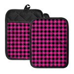 Hot Pink And Black Buffalo Check Print Pot Holders With Pocket