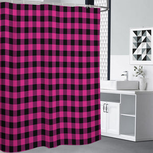 Hot Pink And Black Buffalo Check Print Premium Shower Curtain