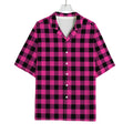 Hot Pink And Black Buffalo Check Print Rayon Hawaiian Shirt