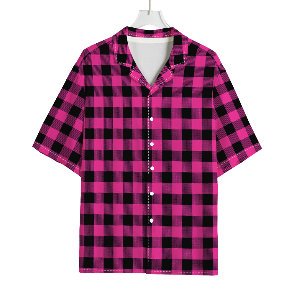 Hot Pink And Black Buffalo Check Print Rayon Hawaiian Shirt