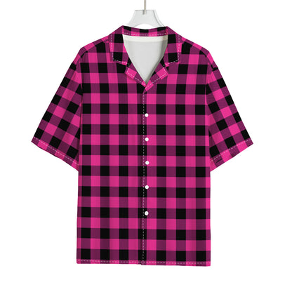 Hot Pink And Black Buffalo Check Print Rayon Hawaiian Shirt