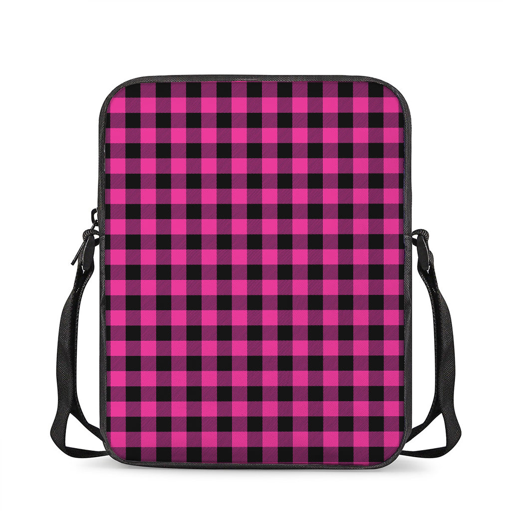 Hot Pink And Black Buffalo Check Print Rectangular Crossbody Bag
