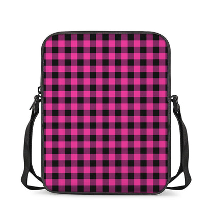 Hot Pink And Black Buffalo Check Print Rectangular Crossbody Bag