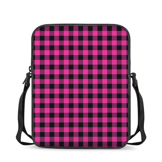 Hot Pink And Black Buffalo Check Print Rectangular Crossbody Bag