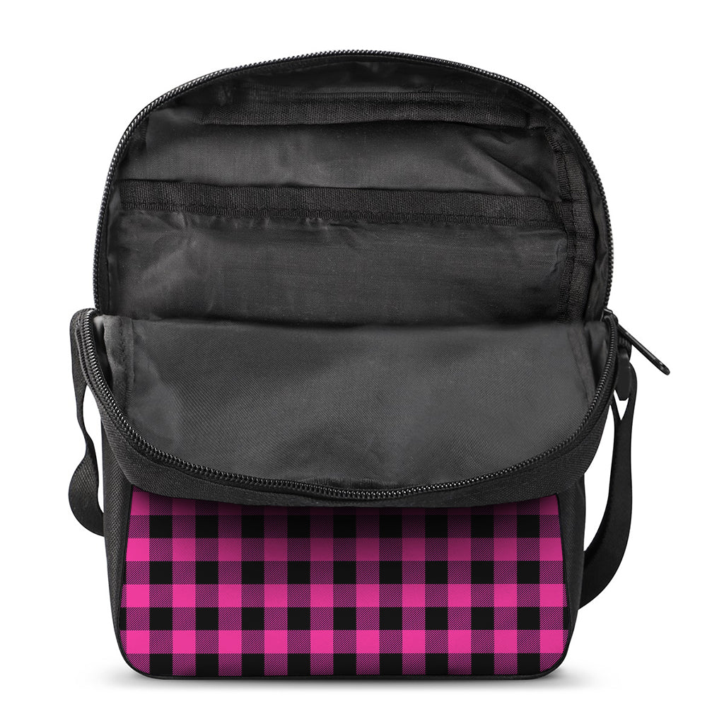 Hot Pink And Black Buffalo Check Print Rectangular Crossbody Bag