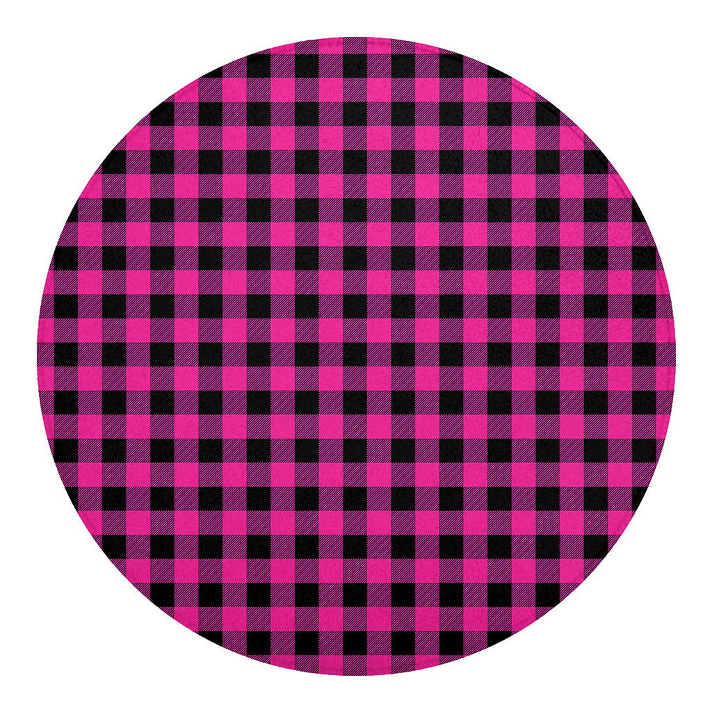 Hot Pink And Black Buffalo Check Print Round Blanket