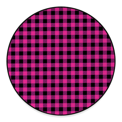 Hot Pink And Black Buffalo Check Print Round Floor Mat