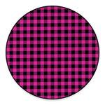 Hot Pink And Black Buffalo Check Print Round Floor Mat
