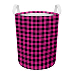 Hot Pink And Black Buffalo Check Print Round Laundry Basket