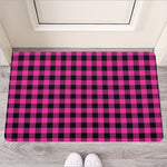Hot Pink And Black Buffalo Check Print Rubber Doormat