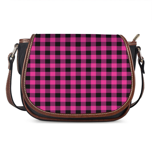 Hot Pink And Black Buffalo Check Print Saddle Bag