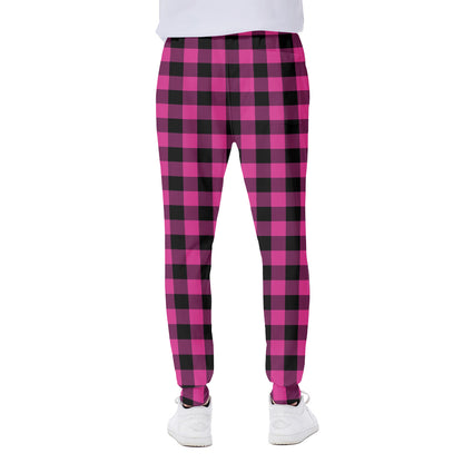 Hot Pink And Black Buffalo Check Print Scuba Joggers