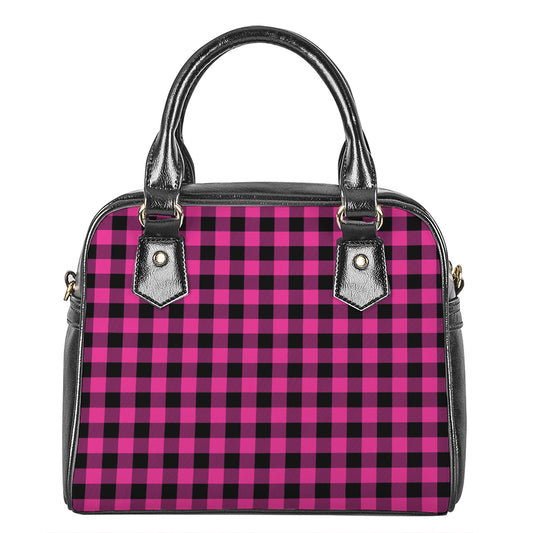 Hot Pink And Black Buffalo Check Print Shoulder Handbag