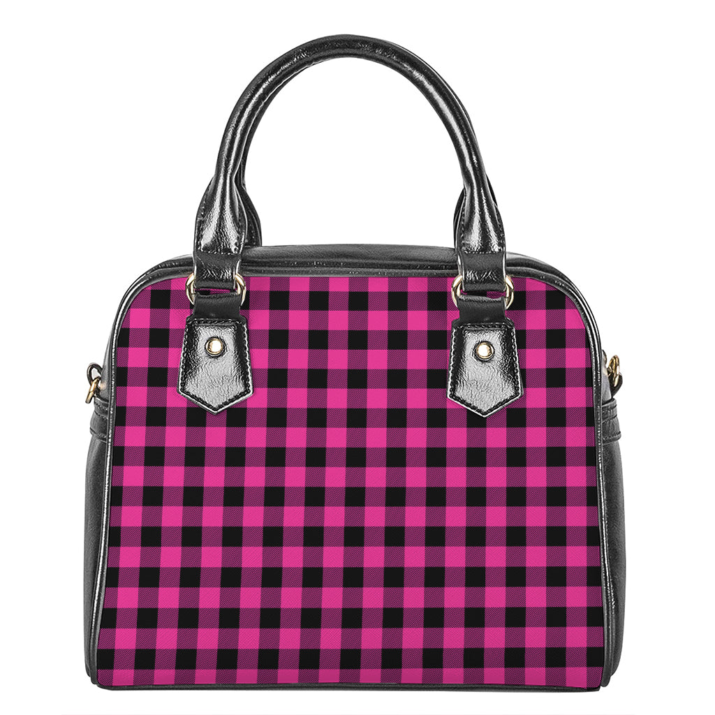 Hot Pink And Black Buffalo Check Print Shoulder Handbag