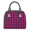 Hot Pink And Black Buffalo Check Print Shoulder Handbag