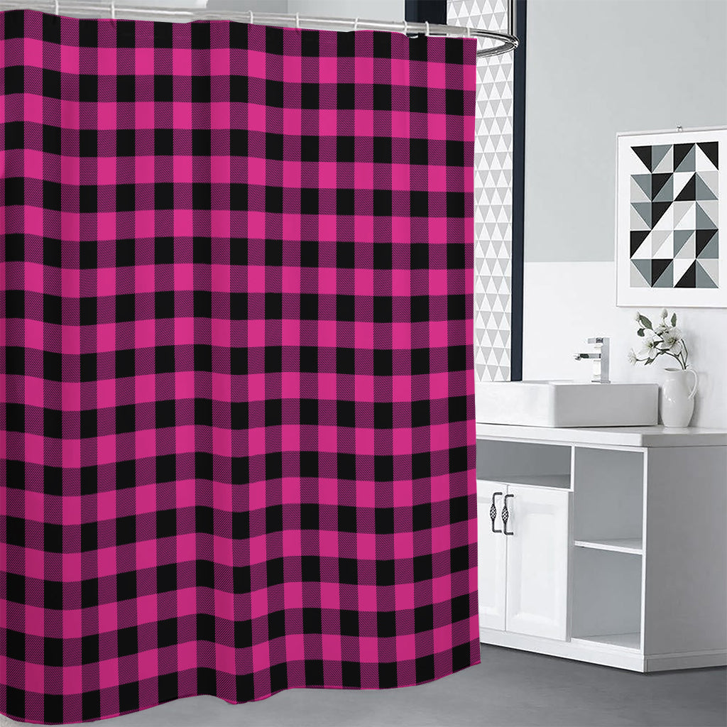 Hot Pink And Black Buffalo Check Print Shower Curtain