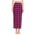 Hot Pink And Black Buffalo Check Print Side Slit Maxi Skirt