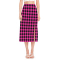 Hot Pink And Black Buffalo Check Print Side Slit Midi Skirt