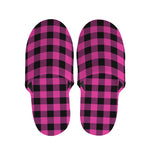 Hot Pink And Black Buffalo Check Print Slippers