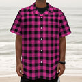 Hot Pink And Black Buffalo Check Print Textured Short Sleeve Shirt