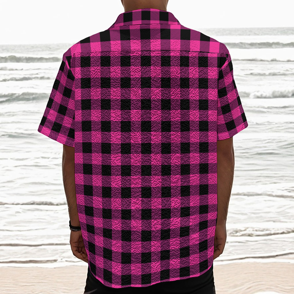 Hot Pink And Black Buffalo Check Print Textured Short Sleeve Shirt
