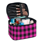 Hot Pink And Black Buffalo Check Print Travel Makeup Bag