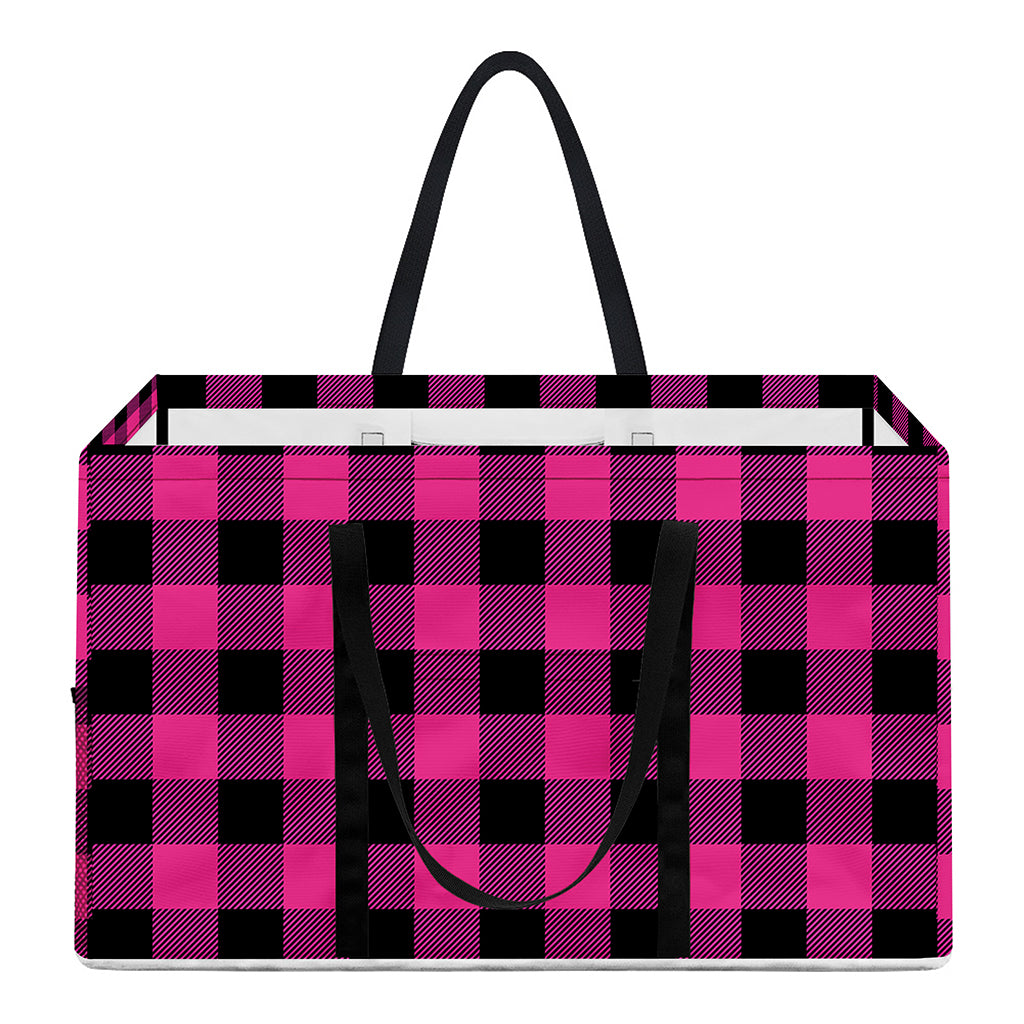 Hot Pink And Black Buffalo Check Print Utility Tote Bag