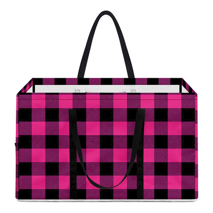 Hot Pink And Black Buffalo Check Print Utility Tote Bag