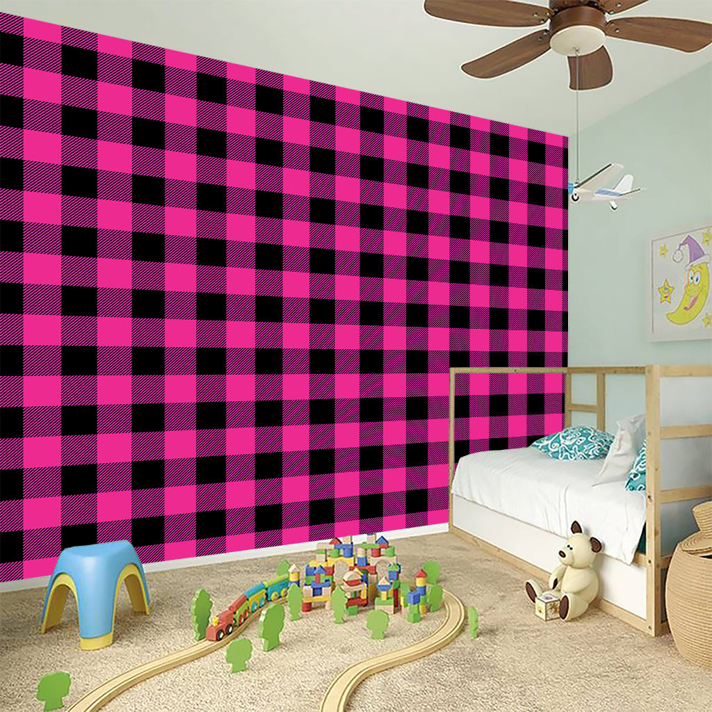 Hot Pink And Black Buffalo Check Print Wall Sticker